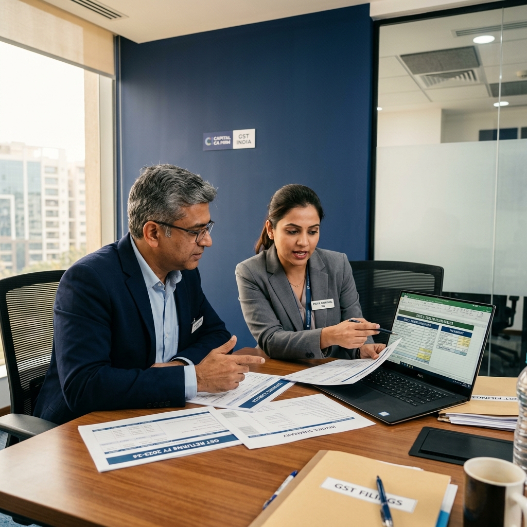Business owner consulting with a chartered accountant about GST compliance in Chandrapur