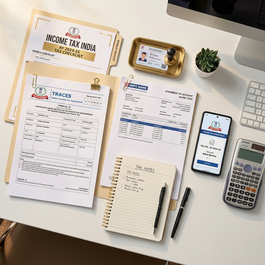 Documents checklist for Income Tax Return filing - Form 16, Bank statements, PAN, Aadhaar, AIS